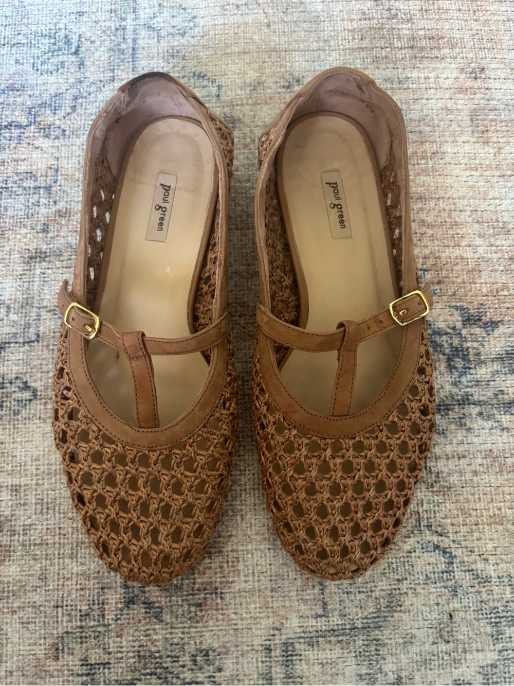 Paul Green Woven T-Strap Flats in Tan - Picture 7 of 16